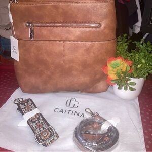 Women's Tan Crossbody Shoulder Bag with Detachable Straps